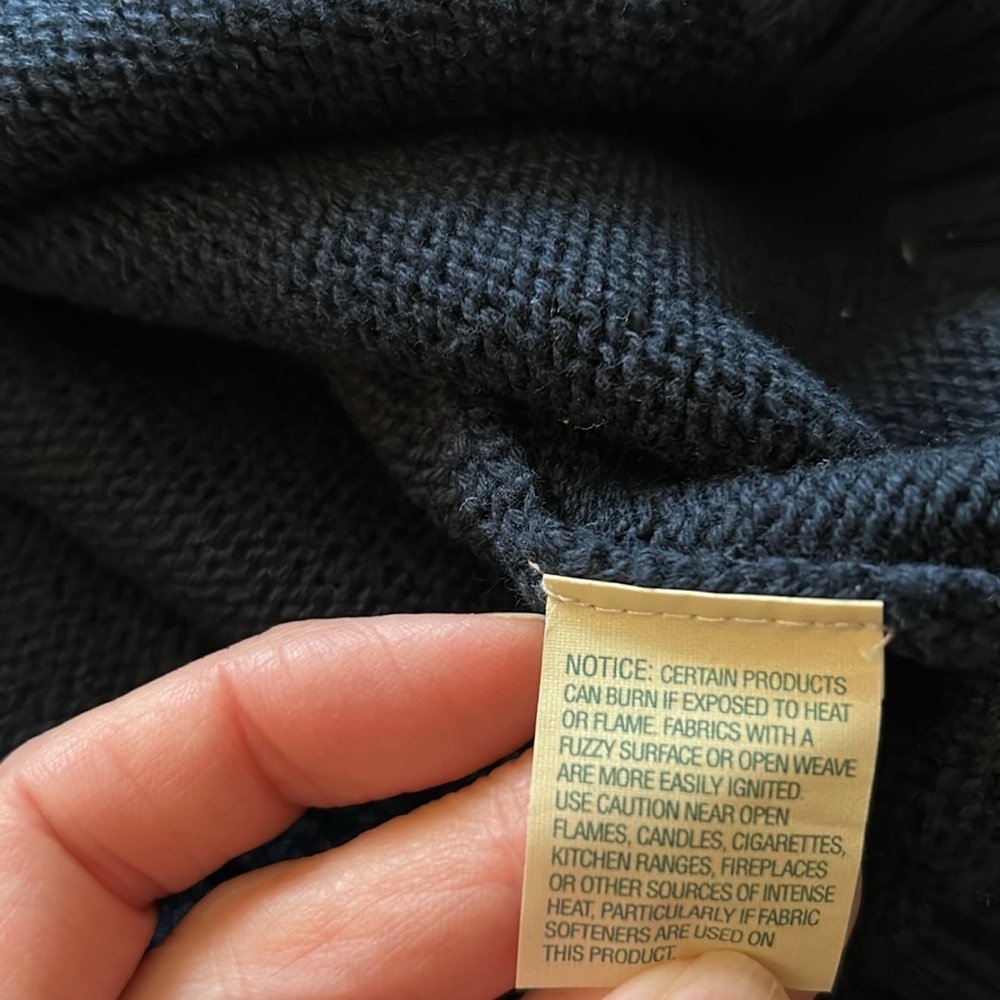 LL Bean Navy Blue Chunky Cable Knit Cardigan zipper Sweater 100% Cotton Size M - Picture 5 of 10